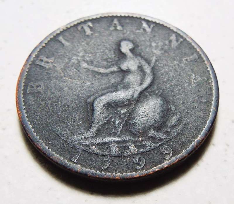 Rare Antique English King George lll OLD COLONIAL COINS Half penny 1799 Coin . Bust/ Britannia Royal
