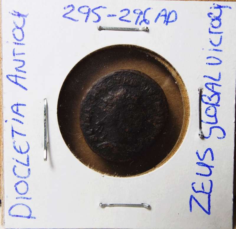 RARE ancient roman diocletia antioc 295-296AD  ZEUS GLOBAL VICTORY coin