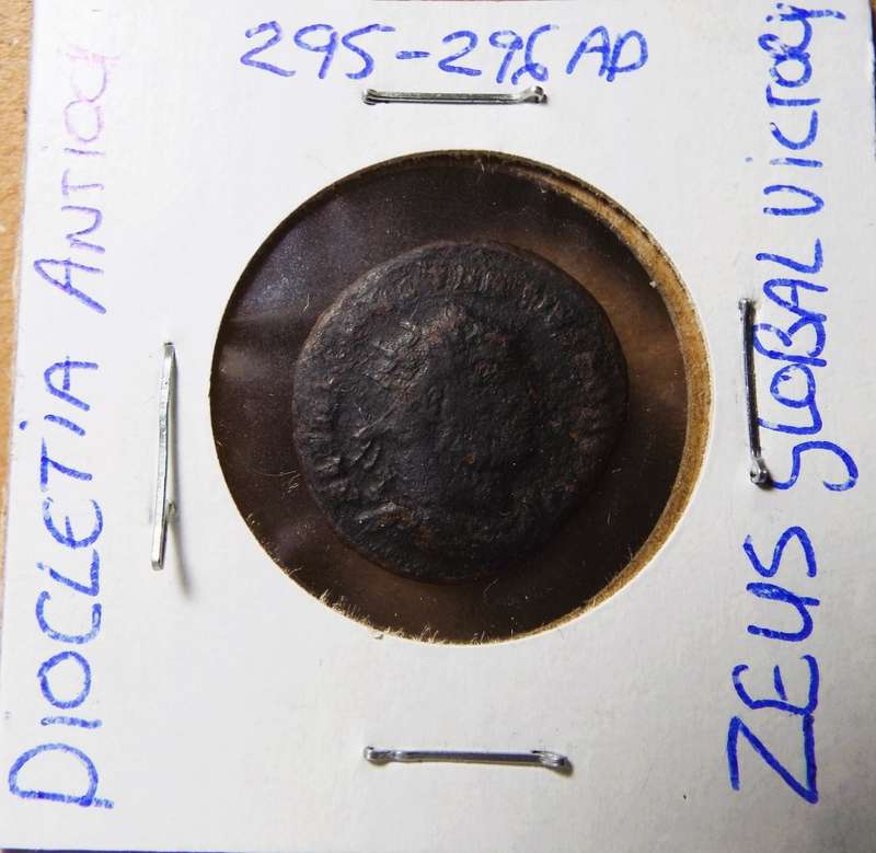 RARE ancient roman diocletia antioc 295-296AD  ZEUS GLOBAL VICTORY coin
