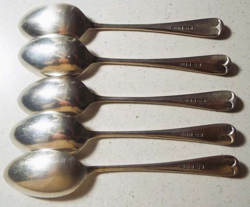 Antique English silver spoons x 5 , full of hallmarks 925 silver (84 gram)