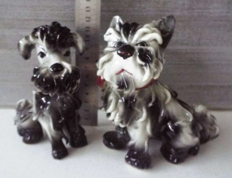 Vintage Italian Spaghetti Dogs Black and White Terrier Figurines