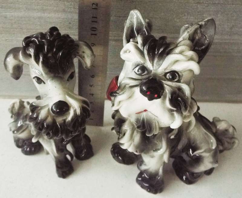 Vintage Italian Spaghetti Dogs Black and White Terrier Figurines