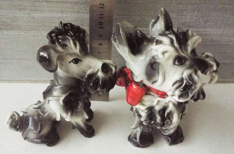 Vintage Italian Spaghetti Dogs Black and White Terrier Figurines