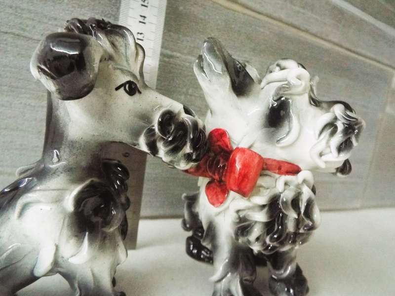 Vintage Italian Spaghetti Dogs Black and White Terrier Figurines