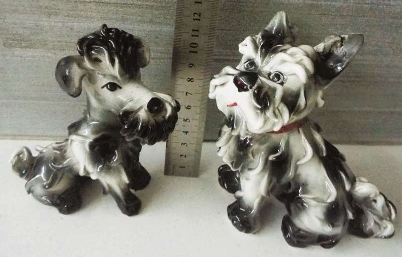Vintage Italian Spaghetti Dogs Black and White Terrier Figurines