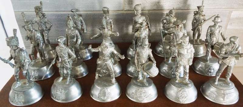 vintage, highly collectable collection of 18 Charles C. Stadden Pewter Military Figurines