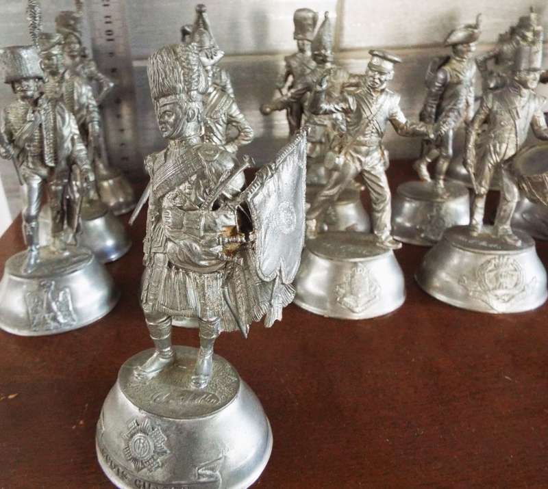 vintage, highly collectable collection of 18 Charles C. Stadden Pewter Military Figurines