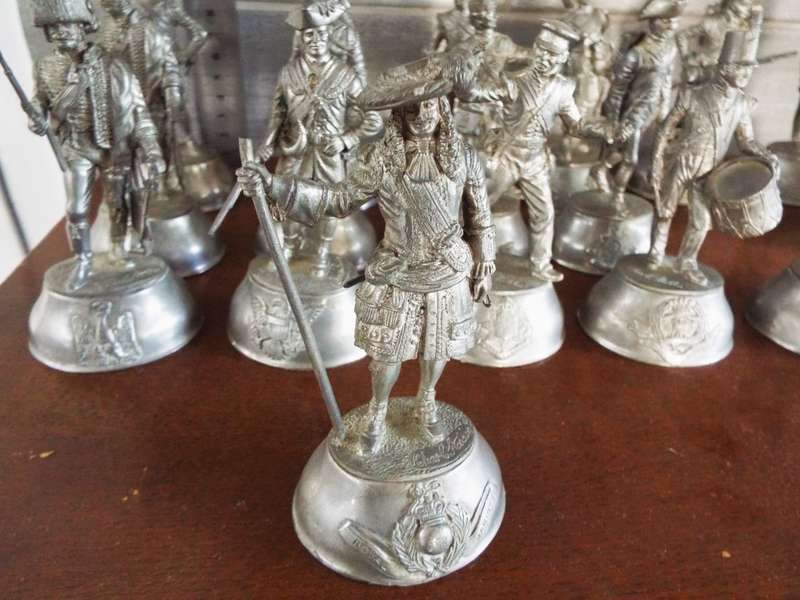 vintage, highly collectable collection of 18 Charles C. Stadden Pewter Military Figurines