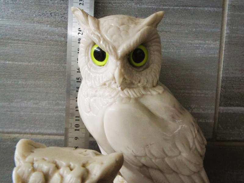 Vintage 2 Gemstone Owl Statue Display Home Decoration Collectible