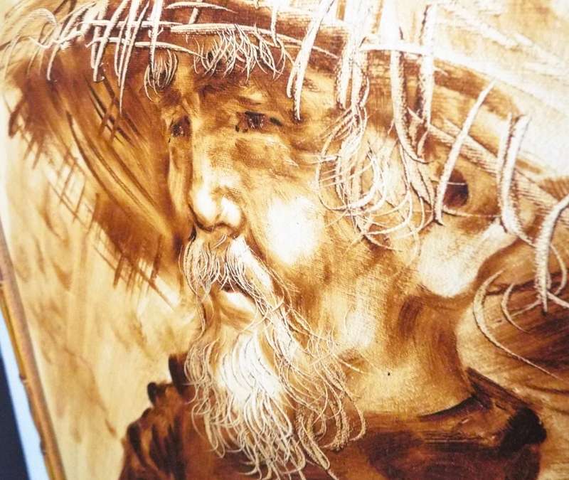 STUNNING!!!  framed oil Asian Man With A Pipe signed by artist