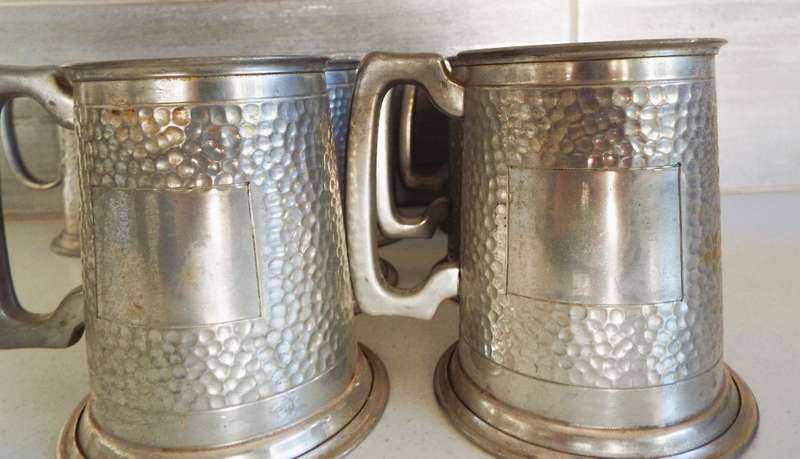 WOW,,,,,Antique  Old World Pewter Tankard x 7 all marked