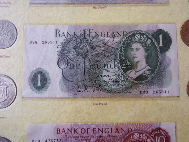 super RARE 1953 Queen Elizabeth II Royal Mint  Set 10 Coins and 3 notes  framed