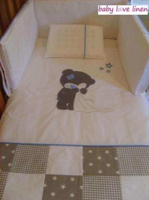 7 Pc Appliqued "Tiny Tatty Teddy" Baby Linen  ** BASIC STARTER SET **