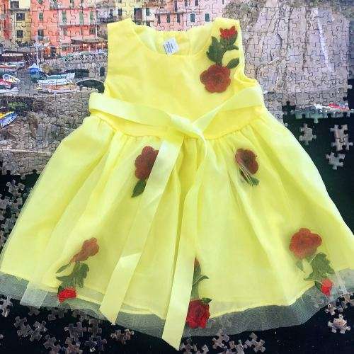 ROSE Embroider Design Yellow Dressing for baby 6-12month