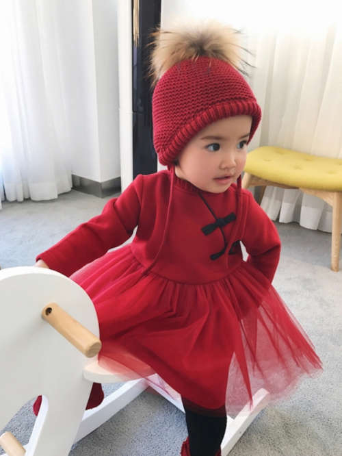 Dark Red Chinese style skirt for baby 90cm