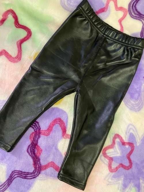 Black Artificial Leather pantsandlegging for baby 80cm