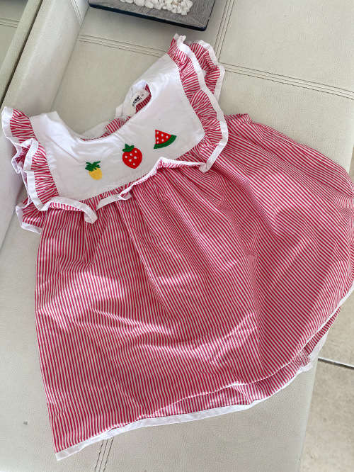 Red and White Strip Skirt (fruit pattern) 2-3Y
