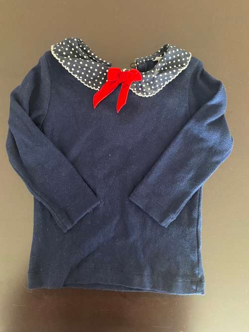 KOCO BINO Baby BlueandWhite knot Top T-shirt Handmade 12-18M