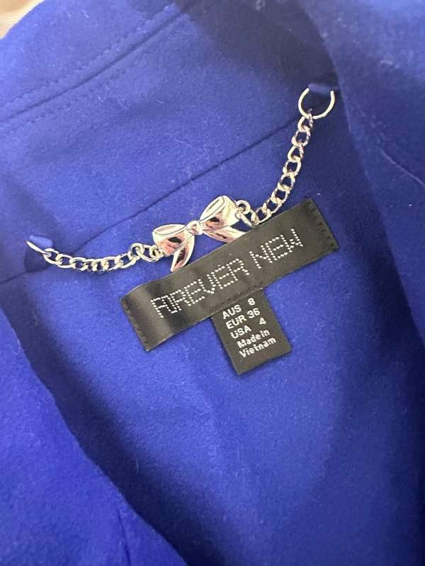 Forever New Tanzanite Blue Winter Coat SIZE USA 4 EUR36 AUS8