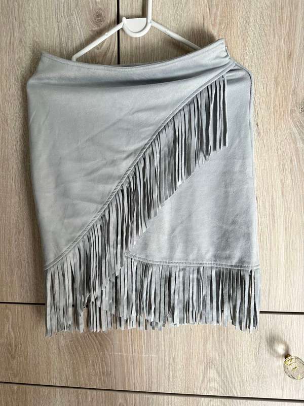 VERO MODA SILVER GREY VESSEL CHAMOIS LEATHER SKIRT SIZE S
