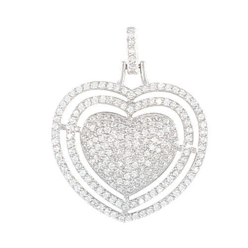 Solid Sterling Silver Romantic Heart Pendant with high grade Cubic Zirconia