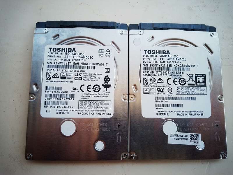 TOSHIBA 500GIG  LAPTOP HDD - 100% WORKING CONDITION (2 UNITS)