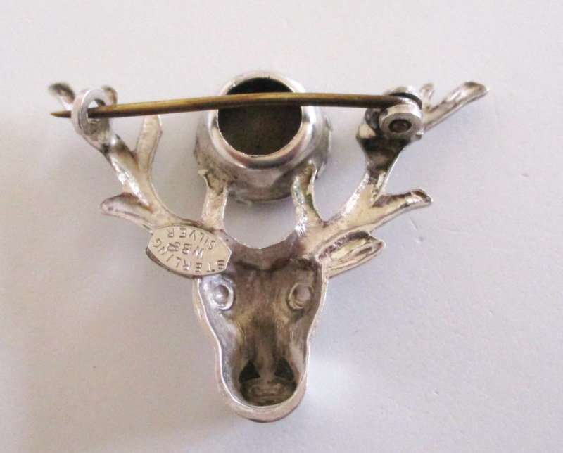 A VINTAGE STERLING SILVER  AND AMETHYST SCOTTISH STAG BROOCH BY WBS--WARD BROS.
