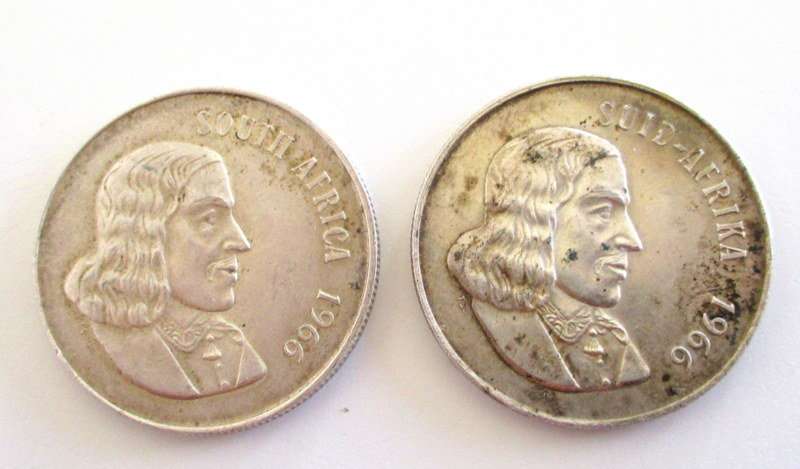 2 1966 SOUTH AFRICAN ONE RANDS --,800 SILVER