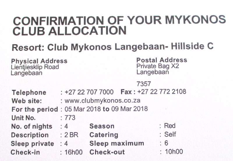 A MIDWEEK AT MYKONOS WESTERN CAPE--6 SLEEPER--- 5th to 9th March 2018 --BUY NOW