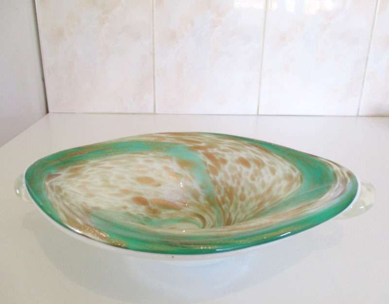 A STUNNING MURANO BOWL--MINT GREEN AND GOLD FOIL-Fratelli Toso