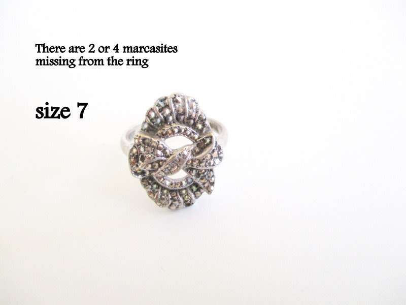 A STERLING SILVER MARCASITE BROOCH AND SILVER MARCASITE RING-COMBINED WEIGHT-14,8gram