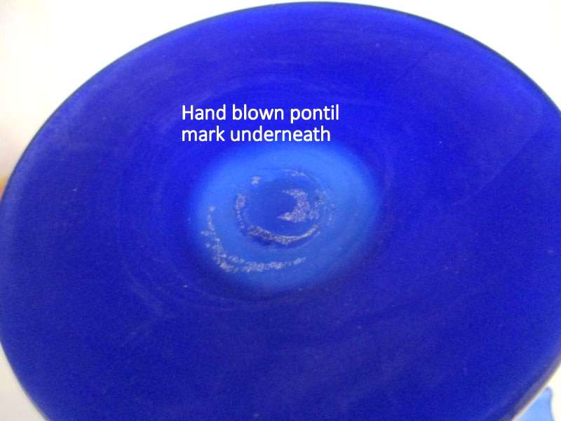 A BLUE AND WHITE HAND BLOWN GLASS STAND--POSSIBLY FENTON---Perfect