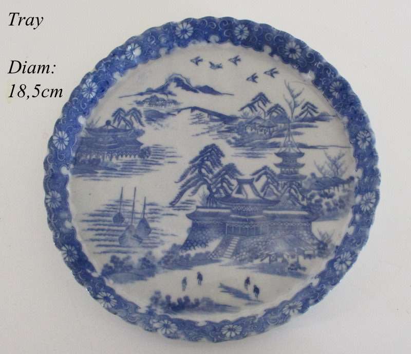 A VICTORIAN SALESMAN'S SAMPLE  PORCELAIN TEA SET ON A TRAY--READ