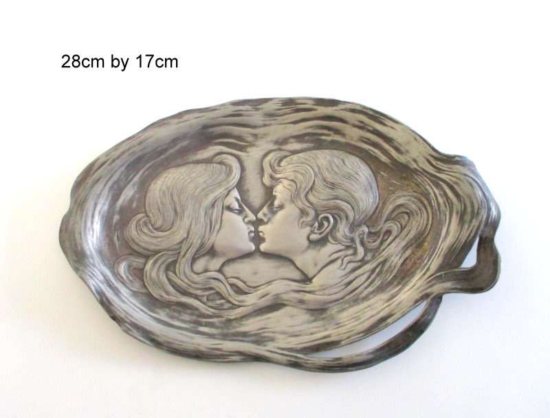AN ART NOUVEAU WMF SILVER PLATED CARD TRAY--NEEDS A PROFESSIONAL CLEAN