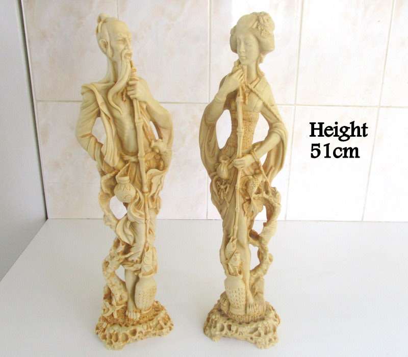 A PAIR OF MAN AND LADY ORIENTAL STATUES SIGNED---PERFECT