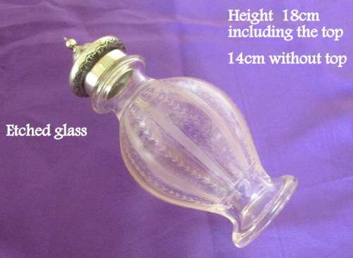 A DUTCH ETCHED GLASS BOTTLE WITH A HALLMARKED SILVER TOP--PRE 1906