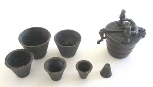 ANTIQUE BRASS APOTHECARY NESTING CUP WEIGHTS FOR GOLD DUST