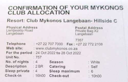 A MIDWEEK AT MYKONOS WESTERN CAPE--6 SLEEPER---24th Oct to 28th Oct 2022 -BUY NOW
