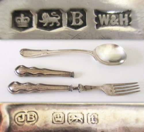 A HALLMARKED SILVER SOUP SPOON AND 2 HALLMARKED HANDLES--60 Gram +   Please read description