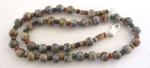A JASPER BEADED NECKLACE WITH A SILVER CLASP---NEW