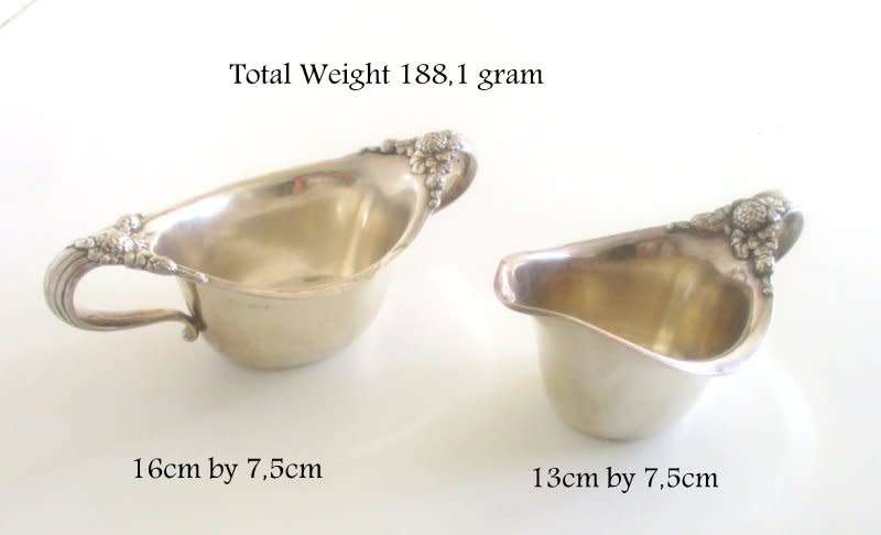 ANTIQUE CIRCA 1895 TIFFANY STERLING SILVER THISTLE CLOVER CREAMER AND SUGAR BOWL-188,1gram