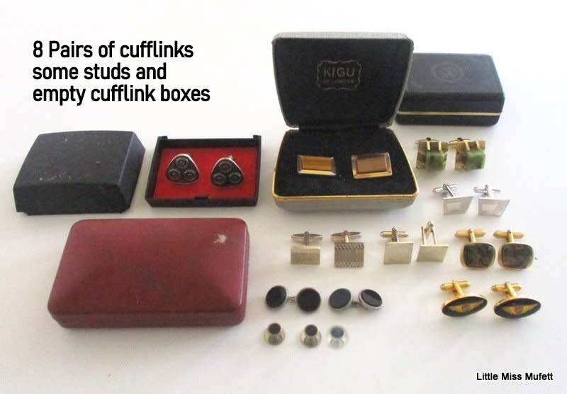 7 PAIRS OF CUFFLINKS,STUDS AND SOME EMPTY BOXES FOR CUFFLINKS