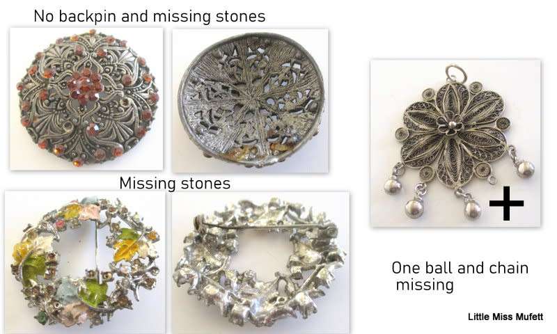 A LOT OF VINTAGE JEWELLERY WITH DEFECTS THAT CAN BE USED AS PARTS OR REPAIRED