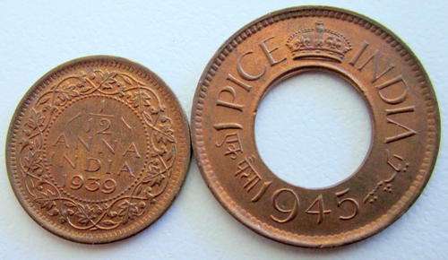 AN INDIAN 1/12th ANNA AND A 1945 1 PISA