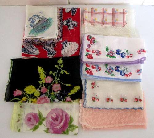 A LOT OF NINE VINTAGE HANDKERCHIEFS --And how to use them