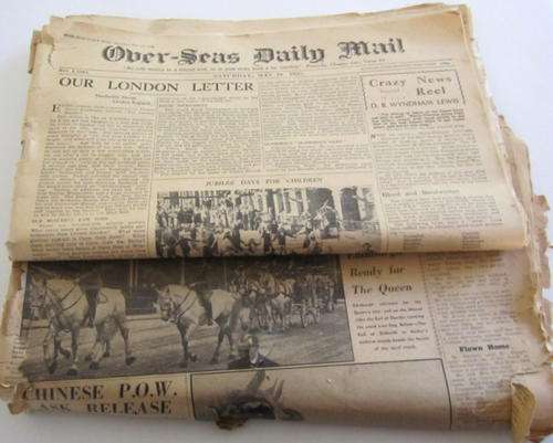 2 OVERSEAS NEWSPAPERS FROM 1935---Read them then make a decoupage