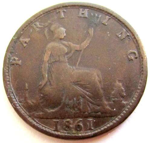 AN 1861 VICTORIA BRITISH FARTHING---Vic 1