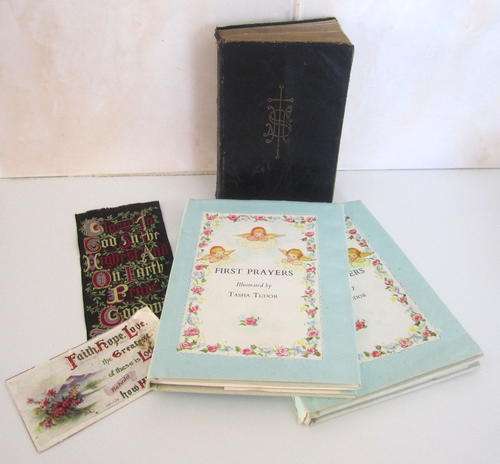 A 1905 LEATHER COVERED PRAYER BOOK AND CHILDRENS PRAYER BOOKS 1960's