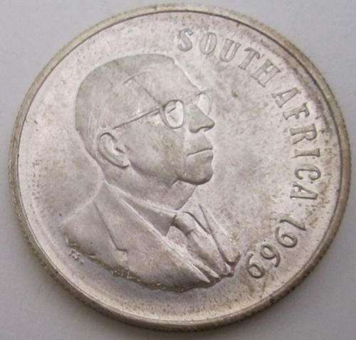 A 1969 ENGLISH REPUBLIC OF SOUTH AFRICA SILVER R1---MA 4
