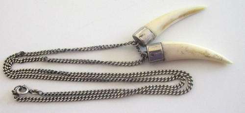 2 BONE PENDANTS ON A HEAVY ,925 SILVER CHAIN